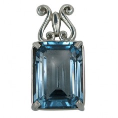 Rectanglar Blue Topaz Pendant, Sterling Silver